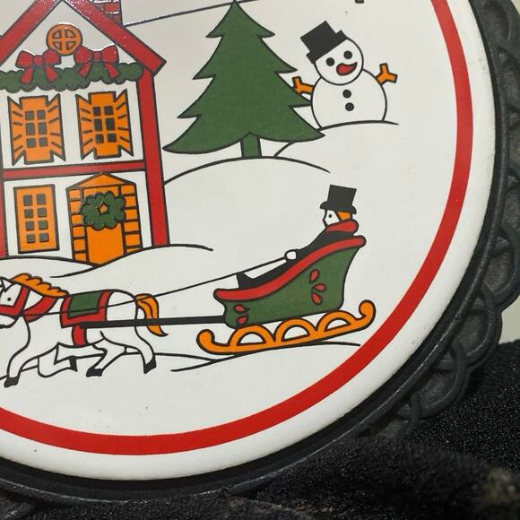 Cast Iron Christmas Tile Trivet Scenery Cooling Santa Reindeer Vintage Hanging - Picture 6 of 10